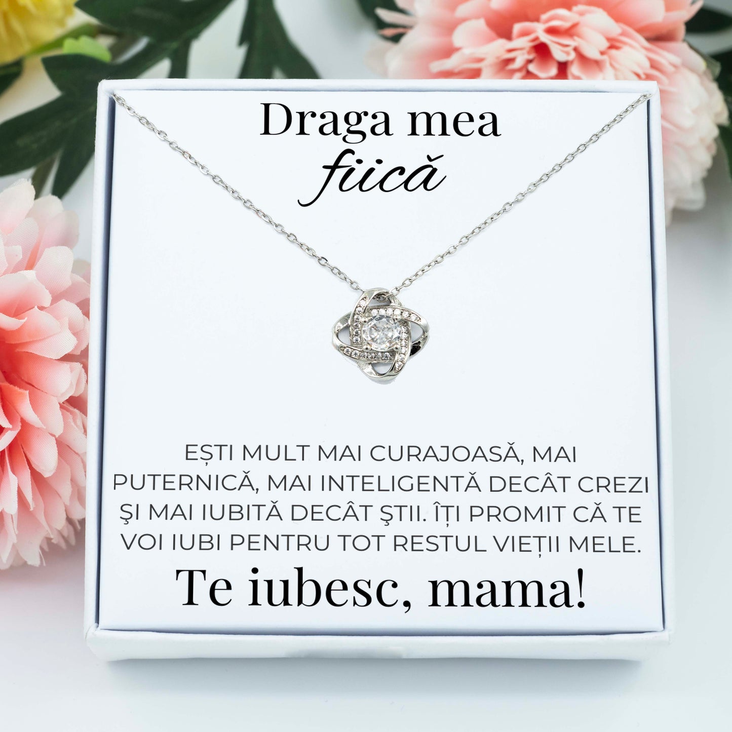 Colier Amore pentru fiica placat cu aur alb