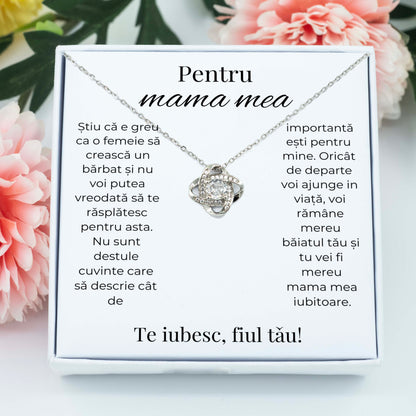 Colier Amore pentru mamă placat cu aur alb