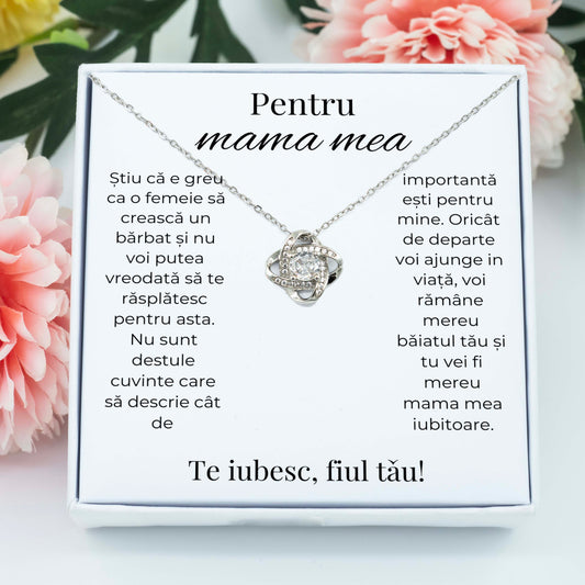 Colier Amore pentru mamă placat cu aur alb