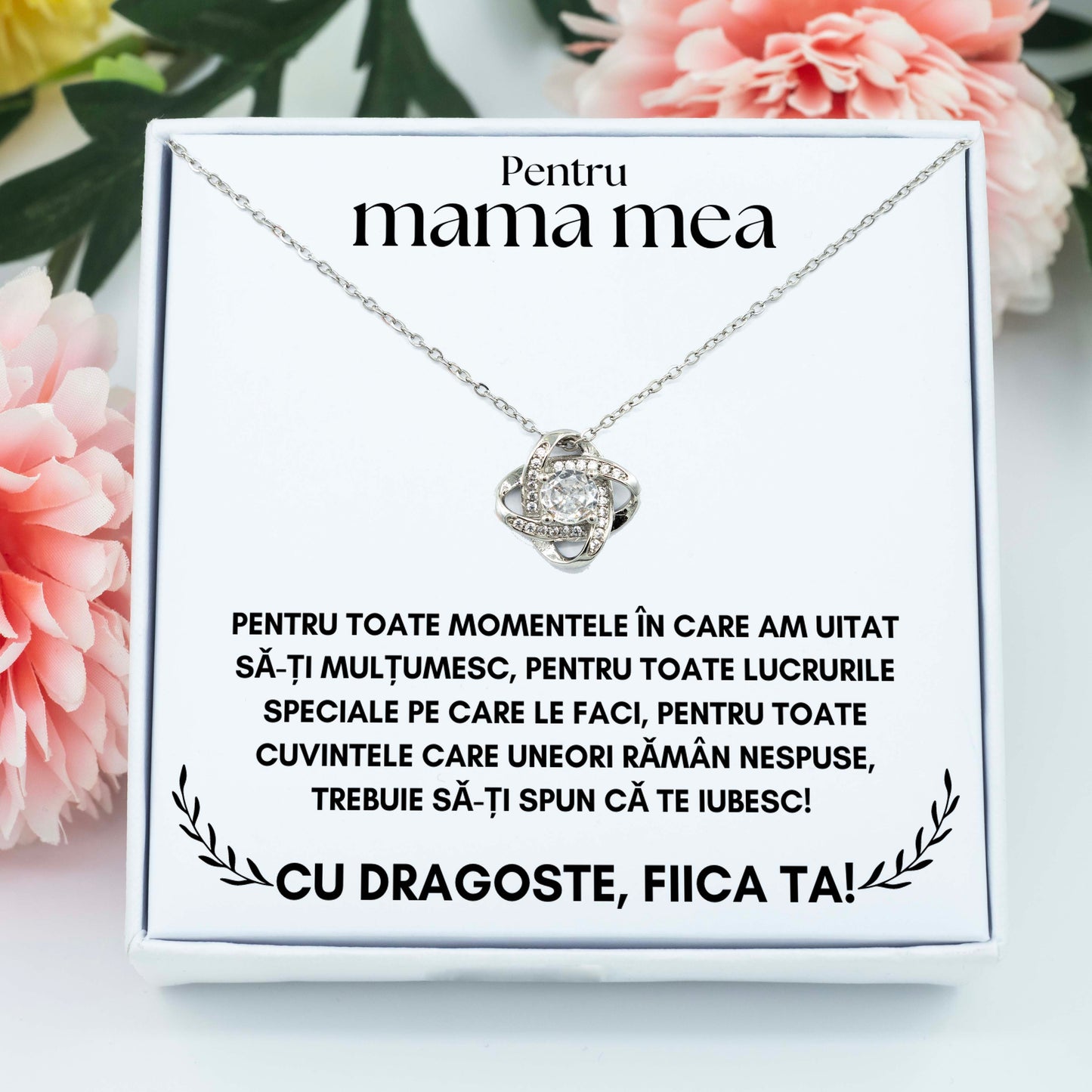 Colier Amore pentru mamă placat cu aur alb