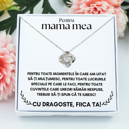 Colier Amore pentru mamă placat cu aur alb