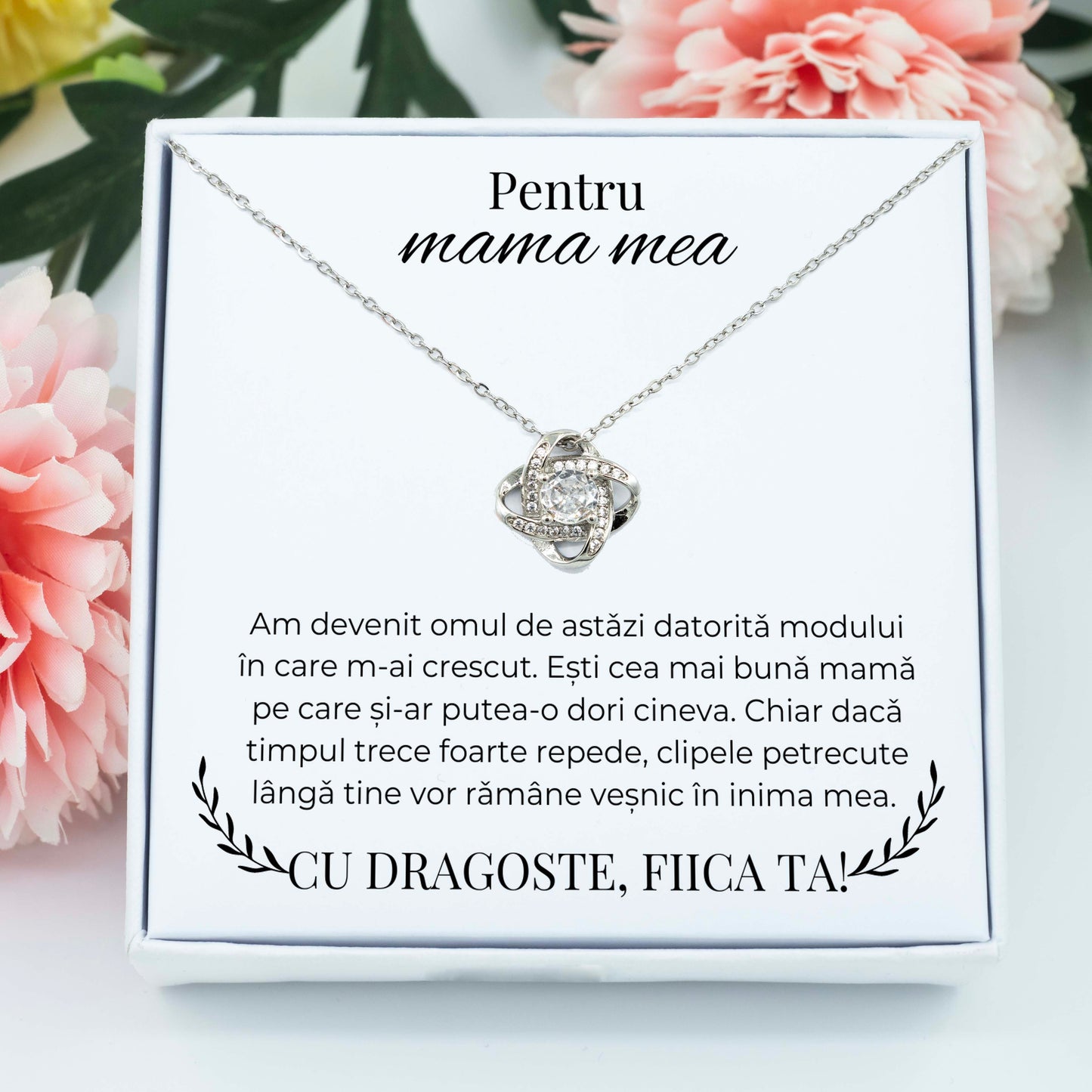 Colier Amore pentru mamă placat cu aur alb