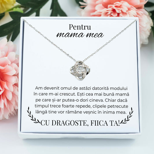 Colier Amore pentru mamă placat cu aur alb