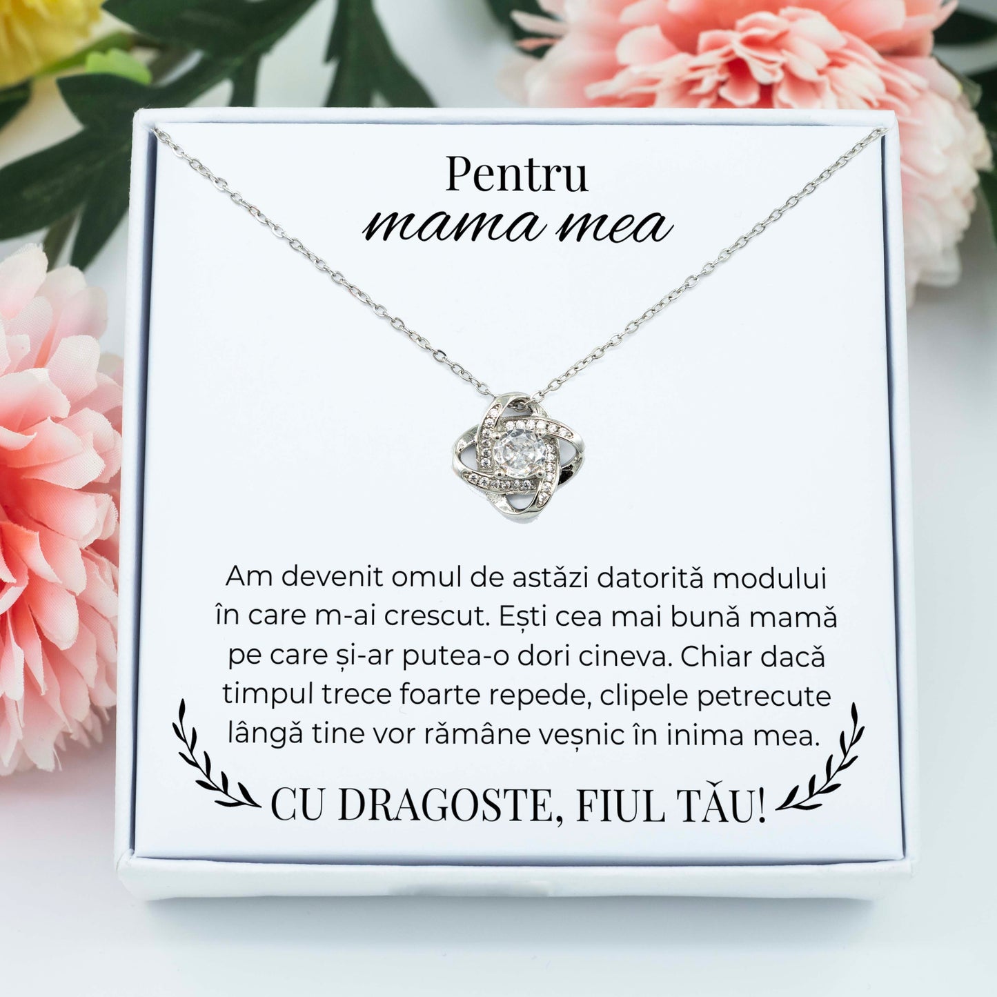 Colier Amore pentru mamă placat cu aur alb