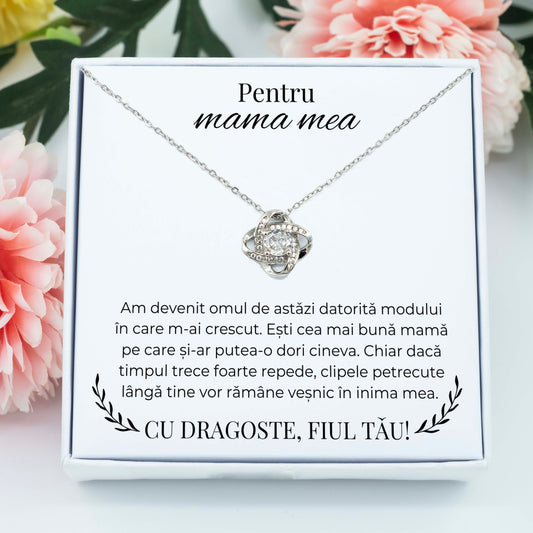 Colier Amore pentru mamă placat cu aur alb